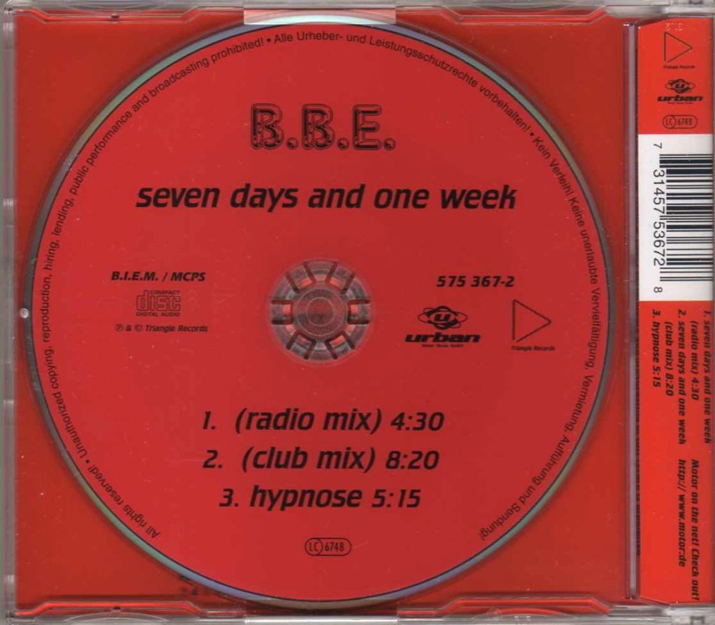 B.B.E. – Seven Days And One Week / Hypnose – CDM | Eurodance 90 CD Shop